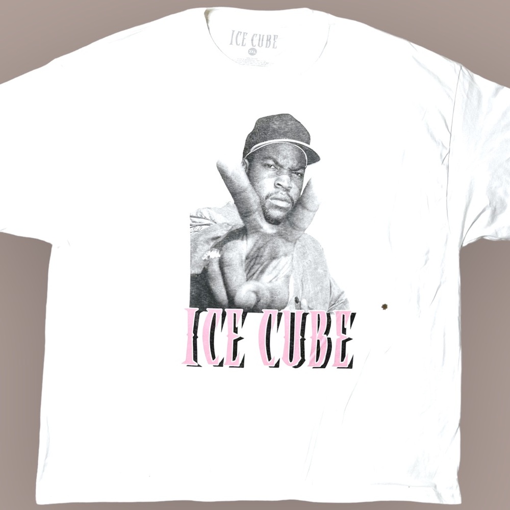 NWOT Ice Cube Official Peace Sign Graphic T-Shirt White Pink Unisex 3XL *FLAW